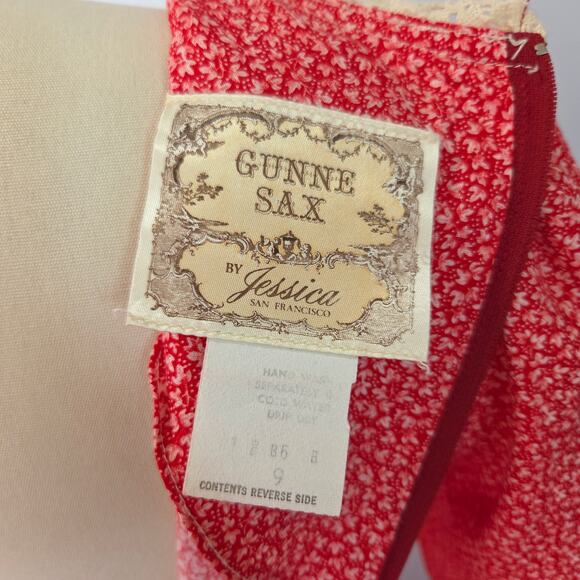 Gunne Sax Red Floral Corset Maxi Dress Size 9 Vintage 70s Prairie Lace Up - Picture 11 of 12